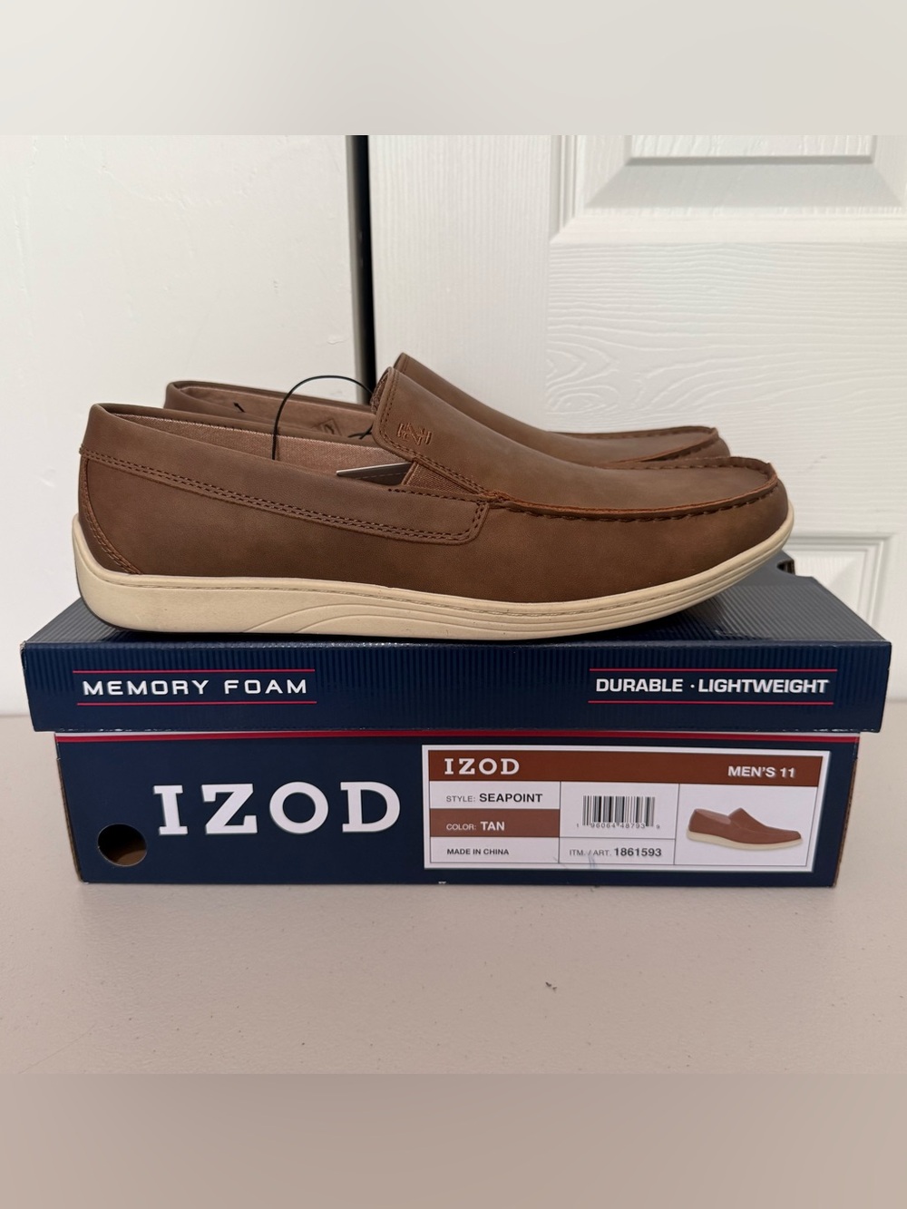 IZOD Seapoint Slip-On Shoes Men’s Memory Foam Loafers Tan Size 11